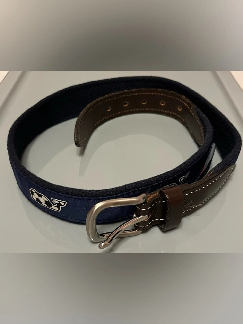 Vineyard Vines Navy Canvas Club Soccer Whale Kids Belt 28 in.